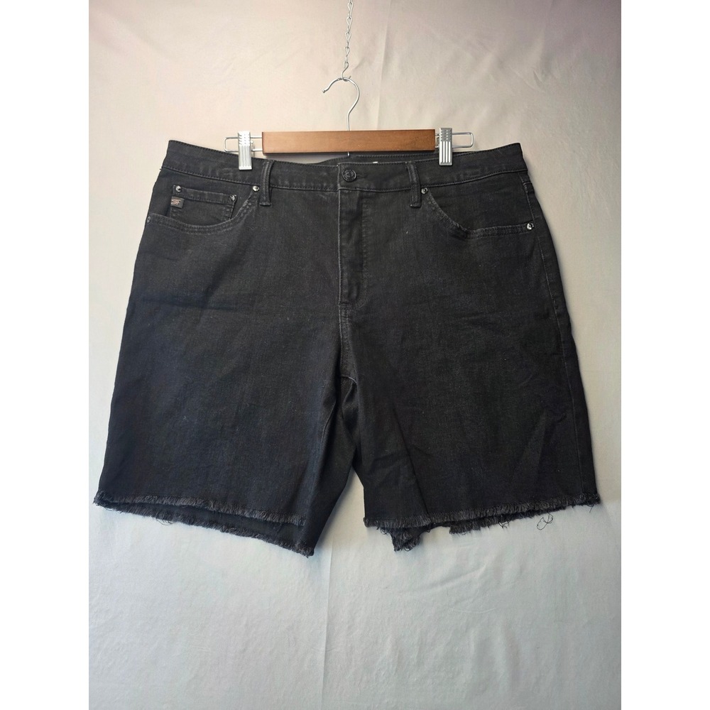 Seven7 Relaxed Bermuda Black Denim Shorts Frayed Hem Size 14